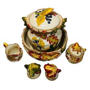 Vintage Bico fall leaves hand painted ceramic set.